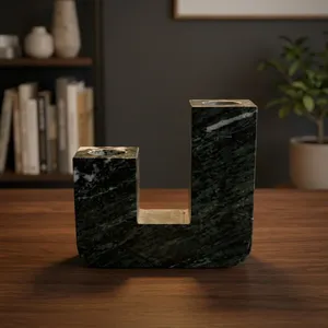 Porte-bougie géométrique en marbre, design minimaliste pour table, décoration intérieure durable pour salon, toutes saisons - Product Image 4