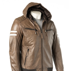 <b>Men's</b> Custom <b>Leather</b> Bomber <b>Jacket</b> V-Neck Zipper Closure Woolen Silk Shell Casual Outerwear Winter Soft Breathable OEM Service - Product Image 2