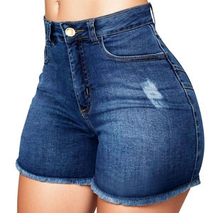 Shorts en jean déchirés taille haute pour femme, style streetwear, tricoté, décontracté, avec ourlet brut et poches, séchage rapide, idéal pour l'été - Product Image 1