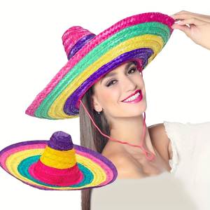 Sombrero de Paja Estilo Mexicano con Adornos Multicolores, Venta al por Mayor, para Festivales, Celebraciones, Playa, Protección Solar - Product Image 2
