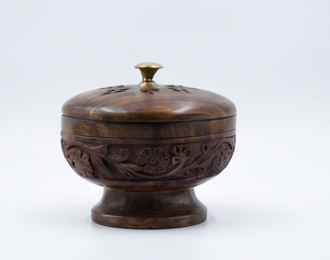 Mango Wood Pedestal <b>Incense</b> <b>Burner</b> Carved Bowl Dome Censer <b>Cone</b> Ash Catcher Holder Wholesale - Product Image 2