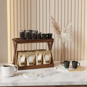 Wooden Double Tier <b>Storage</b> <b>Rack</b> For <b>Kitchen</b> Countertop Minimalist Style Standing Type Durable With Coffee Bag Holder perfume - Product Image 4