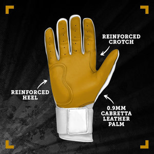 White Leather Batting Gloves Black Lightning Design <b>Padded</b> Pull Unisex Adult Training Gloves Right-Handed XXL/XL Eco-Friendly - Product Image 3