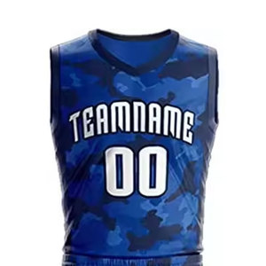 Uniforme de baloncesto azul camuflado, camiseta de baloncesto personalizada, camiseta de baloncesto al por mayor, equipo deportivo para hombre o mujer - Product Image 3