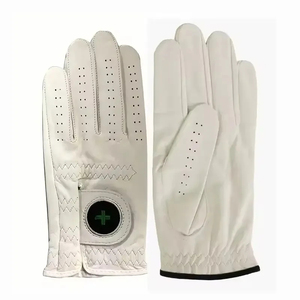 Gants de golf en cuir à doigts entiers, blancs, respirants, perforés, antidérapants, unisexes, toutes saisons, durables - Product Image 1