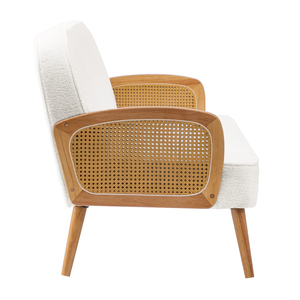 Canapé moderne une place en teck massif de haute qualité avec rembourrage en mousse et rotin tressé pour appartement et villa - Product Image 3