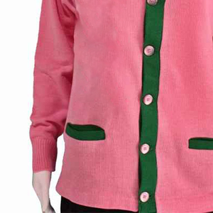Cárdigans rosas con cuello en V y ribete verde, suéteres casuales unisex de punto de manga larga con bolsillos y botones - Product Image 5