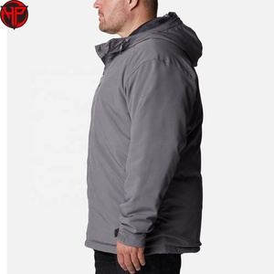Veste matelassée à capuche pour homme, gris uni, coupe-vent, fermeture éclair, vêtement d'extérieur décontracté pour l'hiver, coupe régulière, matière polyester - Product Image 2