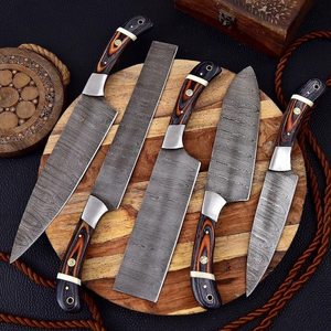 Custom Handmade <b>Knife</b> Set Durable Damascus Steel Blades With Wooden Handle High Quality <b>Kitchen</b> Tasks Chef <b>Knife</b> Set - Product Image 5