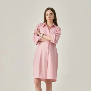 Mini Cotton Loose Waist Polyester Summer Breathable Regular Sleeve Minimalist Turn-down Collar Front Casual Dresses - Product Image 1