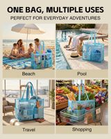 Sac fourre-tout en maille léger personnalisé avec logo, plusieurs poches, idéal pour la plage, la piscine, la natation, le shopping, le sport et les vacances