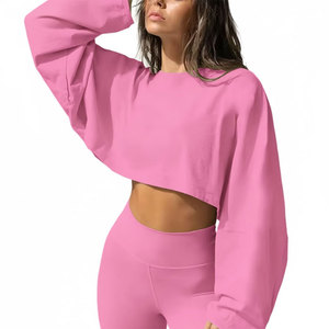 Women's <b>Off</b> <b>Shoulder</b> Cropped Sweatshirt Mint Green <b>Long</b> <b>Sleeve</b> 2026 Hem Custom Logo Crop <b>Top</b> - Product Image 3