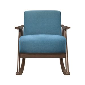 Fauteuil à bascule moderne en tissu bleu, finition bois noyer foncé, assise et dossier rembourrés pour la maison, pour le salon - Product Image 3
