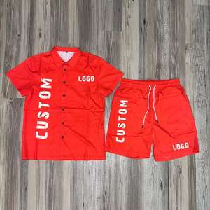 Nouveaux ensembles d'été personnalisés avec logo imprimé, 2 pièces, ensembles décontractés pour hommes, shorts, t-shirt à manches courtes boutonné, ensembles d'été pour hommes - Product Image 5