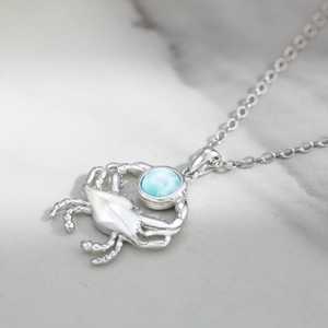 Colgante de luarímar en forma de luna creciente, plata de ley 925, collar de piedra preciosa natural, joyería para mujer, regalo, venta al por mayor - Product Image 3