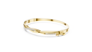 Bracelet de luxe en or jaune et diamants pour femme, jonc torsadé croisé, taille brillant ronde, naturel, pour usage quotidien - Product Image 1