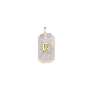 Rose Quartz Faceted <b>Cushion</b> Shape Charm with <b>Rectangular</b> Citrine CZ Accent, Gold Plated Jewelry Connector - Product Image 4