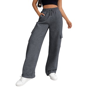 Men's Gray Cargo Sweatpants Elastic Waist Drawstring Loose Fit Multiple Pockets Casual Winter Knitted <b>Fleece</b> Vintage Acid <b>Pants</b> - Product Image 2