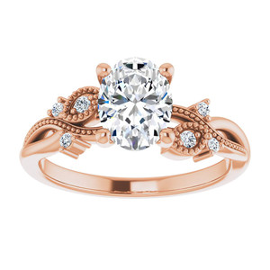 Bague de fiançailles élégante faite à la main en or 10k/14k/18k, ovale, d'inspiration florale, avec diamant de laboratoire et milgrain, pour femmes et jeunes filles - Product Image 5