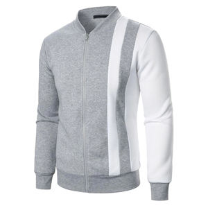 Grey White Bomber Jacket Men's Casual Bomber <b>Coats</b> Full Zip Fashion Streetwear Outwear Custom Logo Wholesale Clothing Bulk Order - Product Image 4