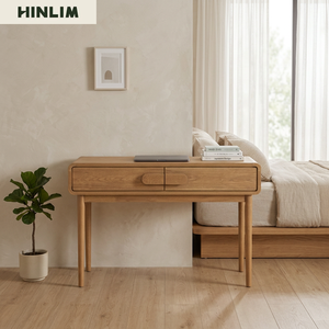 Bureau en chêne scandinave contemporain avec plateau stratifié, table rectangulaire pour bureau à domicile avec tiroir, gain de place pour l'étude et le travail - Product Image 5