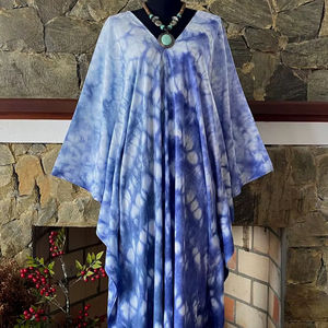 Robe caftan indigo japonaise Shibori Tie Dye, art portable, taille unique, style bohème - Product Image 1