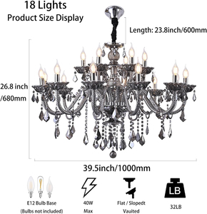Lámpara de Araña Moderna de Lujo con Cristales K9, 18 Luces, Tamaño Mediano, Gris Ahumado, E12, Ahorro de Energía, Altura Ajustable, para Sala de Estar o Escalera - Product Image 6