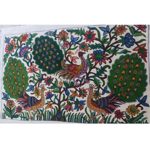 Traditional Hand Woven Cotton Tapestry <b>Wall</b> Hanging Aari Kashmiri Embroidered Peacock Floral Design Rectangle Indoor Decor Art - Product Image 1