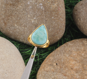 Natural Pear Shape <b>Turquoise</b> Classic 18K Gold Plated Silver Bezel Setting Teardrop Gemstone <b>Ring</b> Wholesale - Product Image 1