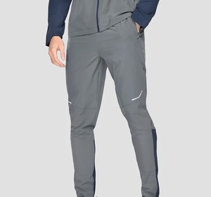 Pantalones Deportivos Impermeables Grises para Hombre con Ribete en Contraste y Diseño de Franja Lateral, Corte Regular, para Todas las Temporadas - Product Image 1