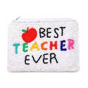 Porte-monnaie perlé « Enseignant Incroyable » avec fermeture éclair, mini pochette de rangement pour clés, cartes et espèces, pochette cadeau pour la Fête des Enseignants - Product Image 4