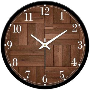 Horloge murale ronde de luxe en bois grainé, analogique, silencieuse, à quartz, avec affichage numérique, plaque de 25 mm d'épaisseur pour salon, chambre, bureau - Product Image 1