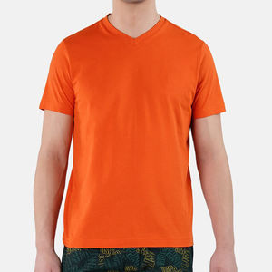Camiseta de Manga Corta con Cuello en V para Hombre, Color Azul Claro, Corte Regular, Estilo Casual, 100% Algodón Jersey, Transpirable, Color Sólido, Tejido de Punto, Estilo Deportivo - Product Image 5