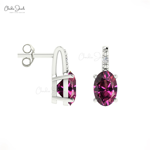 Top Supplier 6x4mm Oval Cut Rhodolite Garnet & Diamond Accent <b>Earring</b> with 14k Solid <b>Gold</b> Push <b>Back</b> Stud <b>Earrings</b> Wholesale Lots - Product Image 4