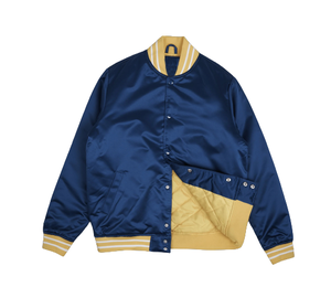 Blouson Bomber Sportif Coupe-Vent pour Homme en Satin Bleu Marine avec Blocs de Couleurs et Col et Poignets Côtelés – Collection Automne - Product Image 4