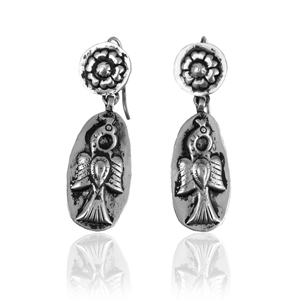 Oxidized Bird Motif Drop <b>Earrings</b> in 925 Sterling Silver for Engagement & Wedding Vintage Design - Product Image 3
