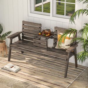 <b>Outdoor</b> Fir Wood Patio Bench with Convenient <b>Foldable</b> Middle <b>Table</b> - Product Image 4