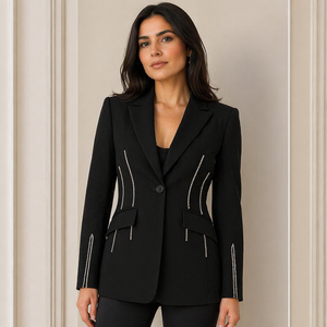 Blazer extragrande de doble botonadura premium para mujer, estilo tweed texturizado, blazer llamativo para oficina - Product Image 5