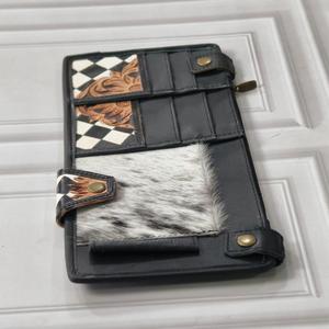 Cartera larga negra auténtica con patrón geométrico, cierre de cremallera, unisex, multifuncional, para uso diario, diseño minimalista - Product Image 3
