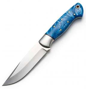Couteau utilitaire à lame fixe en acier inoxydable, fabriqué à la main, manche en résine bleue personnalisé, finition miroir, EDC - Product Image 5