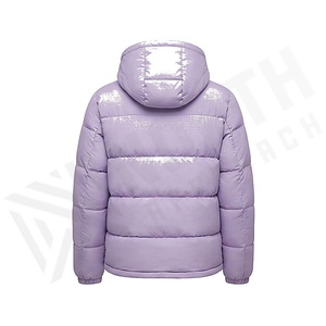 เสื้อแจ็คเก็ตมีฮู้ดสำหรับผู้หญิง สีม่วง แขนยาว บุด้วยโพลีเอสเตอร์ สีพื้น ปิดด้วยกระดุม ความยาวปกติ - Product Image 2