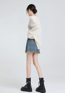 Faldas Vaqueras en Tonos Claros con Detalle Moderno en el Dobladillo, Transpirables, Cómodas, Versátiles, Esenciales para el Armario, Cintura Ajustada para Otoño - Product Image 5