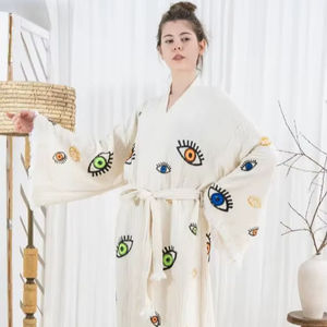 Vestido Largo de Playa 100% Algodón, Sostenible y Lavable, Nuevo Diseño, de la Mejor Calidad, Conjunto Kimono Ojo de Diablo, Cintura Natural, Crepé - Product Image 1