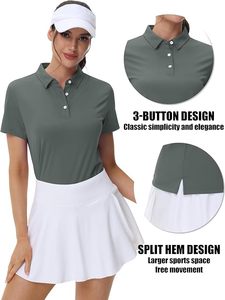 <b>Women's</b> Solid Color Breathable Knitted Short Sleeve <b>Polo</b> Shirt Casual Sport <b>Top</b> Gray - Product Image 4