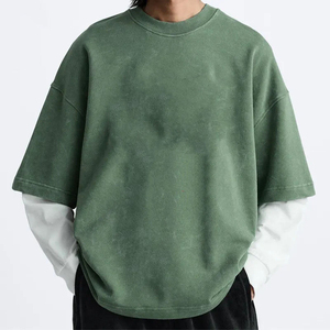 Camiseta de Manga Larga para Hombre, Doble Capa, Lisa, Antiarrugas, 100% Algodón, Estampada, Corte Holgado, Transpirable por Ambos Lados - Product Image 1