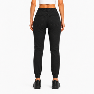 Factory Price Womens <b>Denim</b> Jeans Elastic Drawstring Waist Cuffed Ankle <b>Stretch</b> <b>Denim</b> Jogger Pants Plain Casual <b>Denim</b> Jeans - Product Image 2