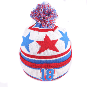Family Foundation Unisex Knitted Beanie Hat With Pom Pom Embroidered Stars Striped <b>Winter</b> <b>Cap</b> For Adults 56-58CM - Product Image 3
