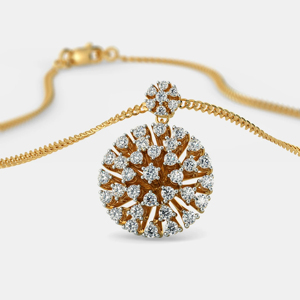 Collar con Colgante de Diamante en Forma de Flor, Chapado en Oro Amarillo, Corte Brillante Redondo, Cadena de Serpiente, Lujoso, Unisex, para Uso Diario - Product Image 1