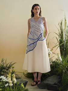 Robe midi bleue à col mandarin avec manches longues, coupe ample, décontractée, pour tous les jours, en tissu tissé 100% coton, respirante, couleur unie, Poc - Product Image 5