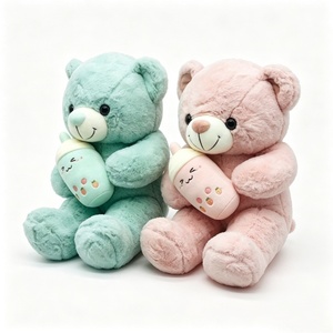Ensemble de 2 ours en peluche personnalisés, ours en peluche rose et vert menthe, ours en peluche tenant une bouteille pour bébé, paire d'ours en peluche mignons - Product Image 2